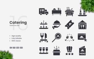 16 Catering Solid Icons Set
