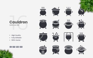 16 Cauldron Solid Icons Set