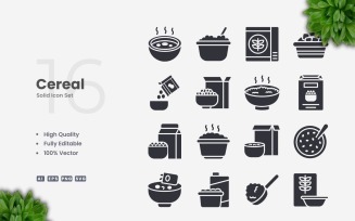 16 Cereal Solid Icons Set