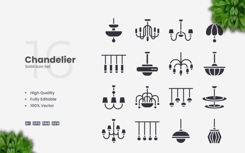16 Chandelier Solid Icons Set Icon Set