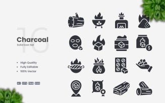 16 Charcoal Solid Icons Set