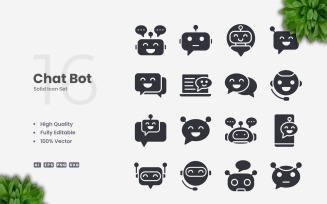 16 Chat Bot Solid Icons Set