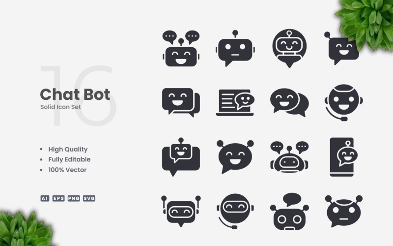 16 Chat Bot Solid Icons Set Icon Set