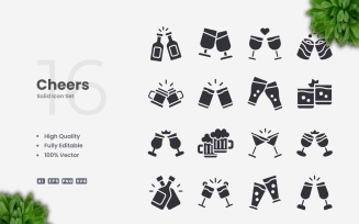16 Cheers Solid Icons Set