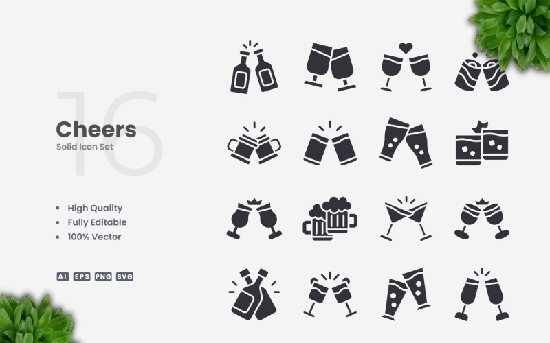 16 Cheers Solid Icons Set Icon Set