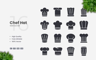 16 Chef Hat Solid Icons Set