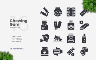 16 Chewing Gum Solid Icons Set