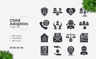 16 Child Adoption Solid Icons Set