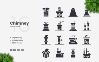 16 Chimney Solid Icons Set