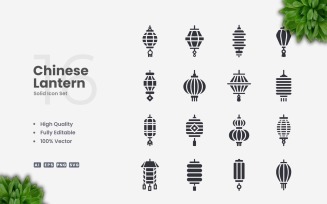 16 Chinese Lantern Solid Icons Set