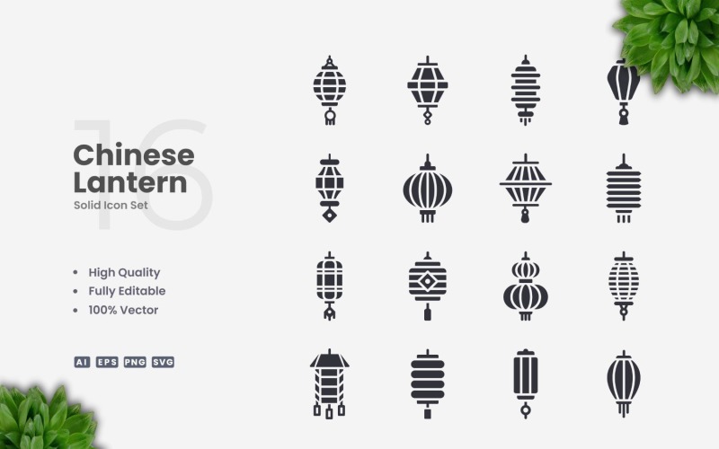 16 Chinese Lantern Solid Icons Set Icon Set