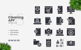 16 Cleaning App Solid Icons Set