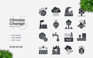 16 Climate Change Solid Icons Set
