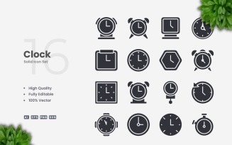 16 Clock Solid Icons Collection