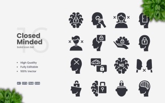 16 Closed Minded Solid Icons Set