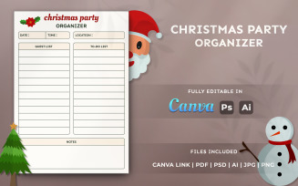 Christmas Party Organizer | Holiday Planner | Printable Editable Planner Template for Canva and KDP