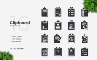 16 Clipboard Solid Icons Set