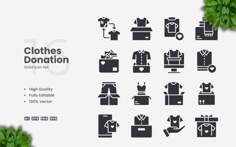 16 Clothes Donation Solid Icons Set Icon Set