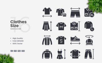 16 Clothes Size Solid Icons Set