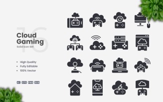 16 Cloud Gaming Solid Icons Set