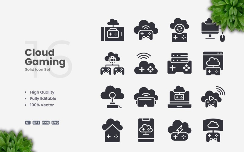 16 Cloud Gaming Solid Icons Set Icon Set