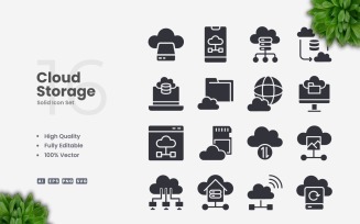 16 Cloud Storage Solid Icons Set