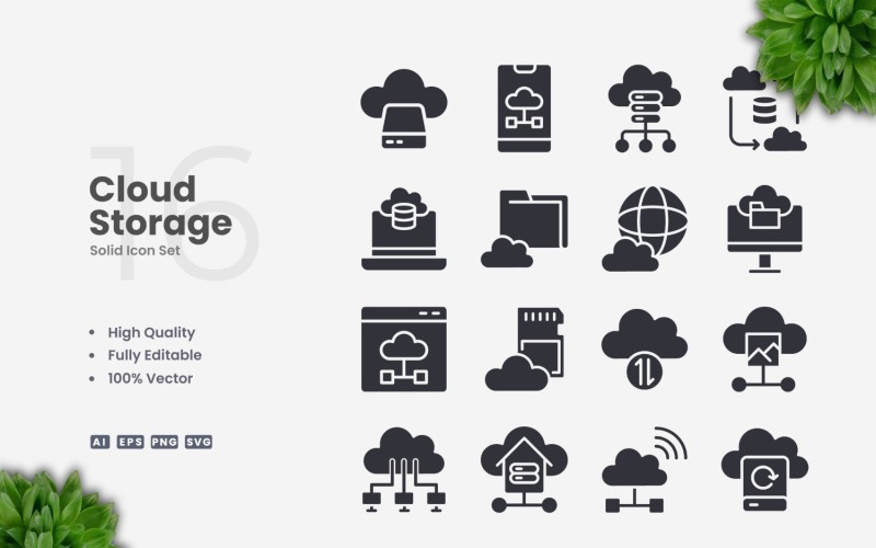 16 Cloud Storage Solid Icons Set Icon Set