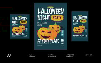 Flat Halloween Night Party Flyer
