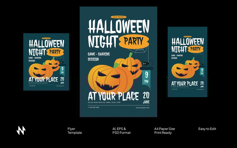 Flat Halloween Night Party Flyer Corporate Identity