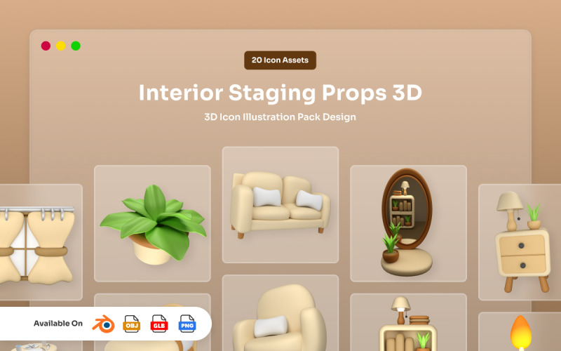 Furniture and Decor 3D Icon Set Model