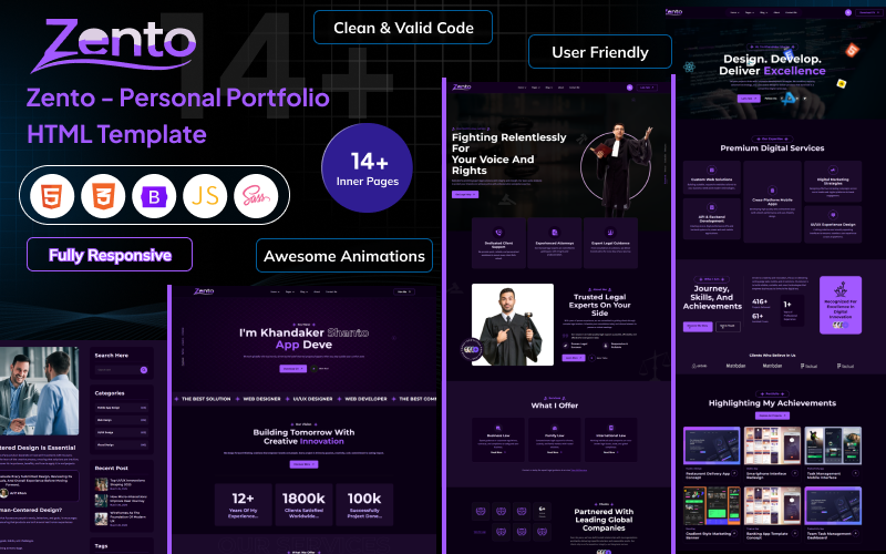 Zento - Personal Portfolio HTML Template Website Template