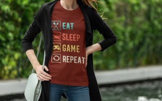 Eat Sleep Game Repeat Gamer Quote T Shirt Design Digital Download