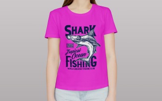 1986 Shark Tropical Ocean Fishing Club T-Shirt Design