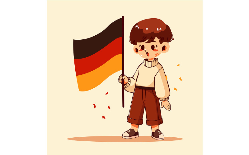 Cartoon Boy Holding German Flag Illustration