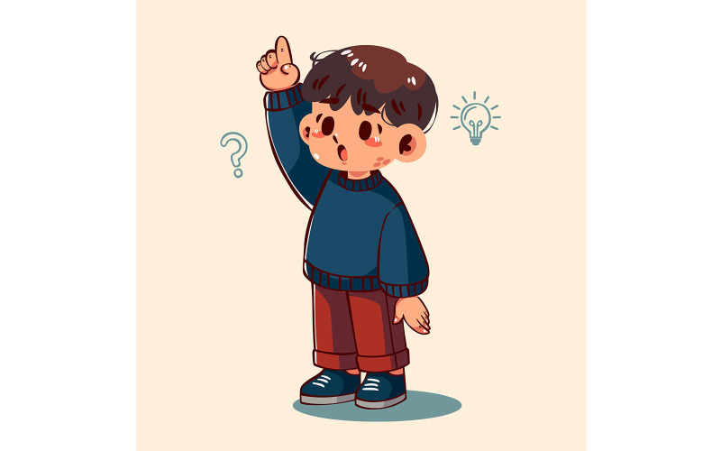 Cartoon Boy Raising His Hand Illustration