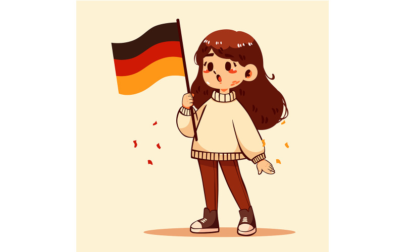 Cartoon Girl Holding German Flag Illustration