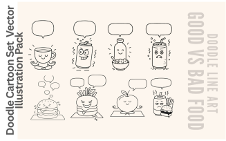 Doodle Cartoon Set – 8 Editable Line Art Characters with Speech Bubbles