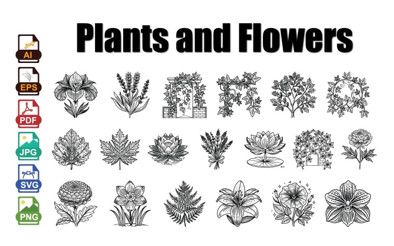 Elegant Plants and Flowers Vector Icon Icon Set