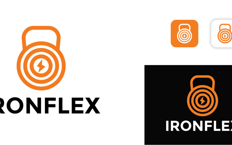 Fitness Kettlebell Logo with Lightning Power Symbol Logo Template