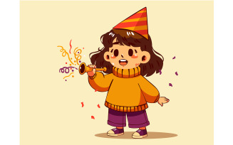 Girl Wearing Hat and Holding Horn