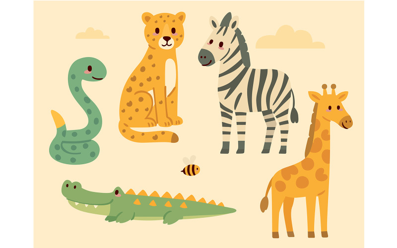 Group of Animals in Various Poses Illustration