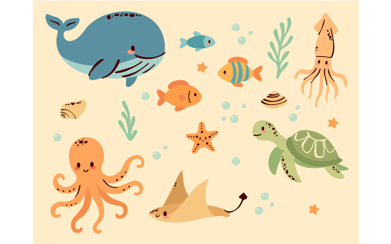 Marine Animal Groups (flat design) Illustration
