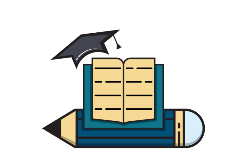 Pencil Book with Graduation Cap Logo Template