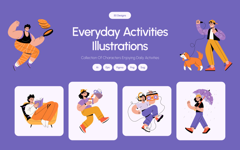 Everyday Activities Illustration Set Vector Graphic