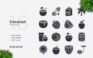 16 Coconut Solid Icons Set