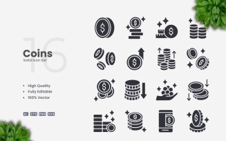 16 Coins Solid Icons collection
