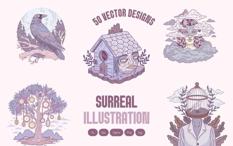 Surreal Illustration Art Set Vector Graphic