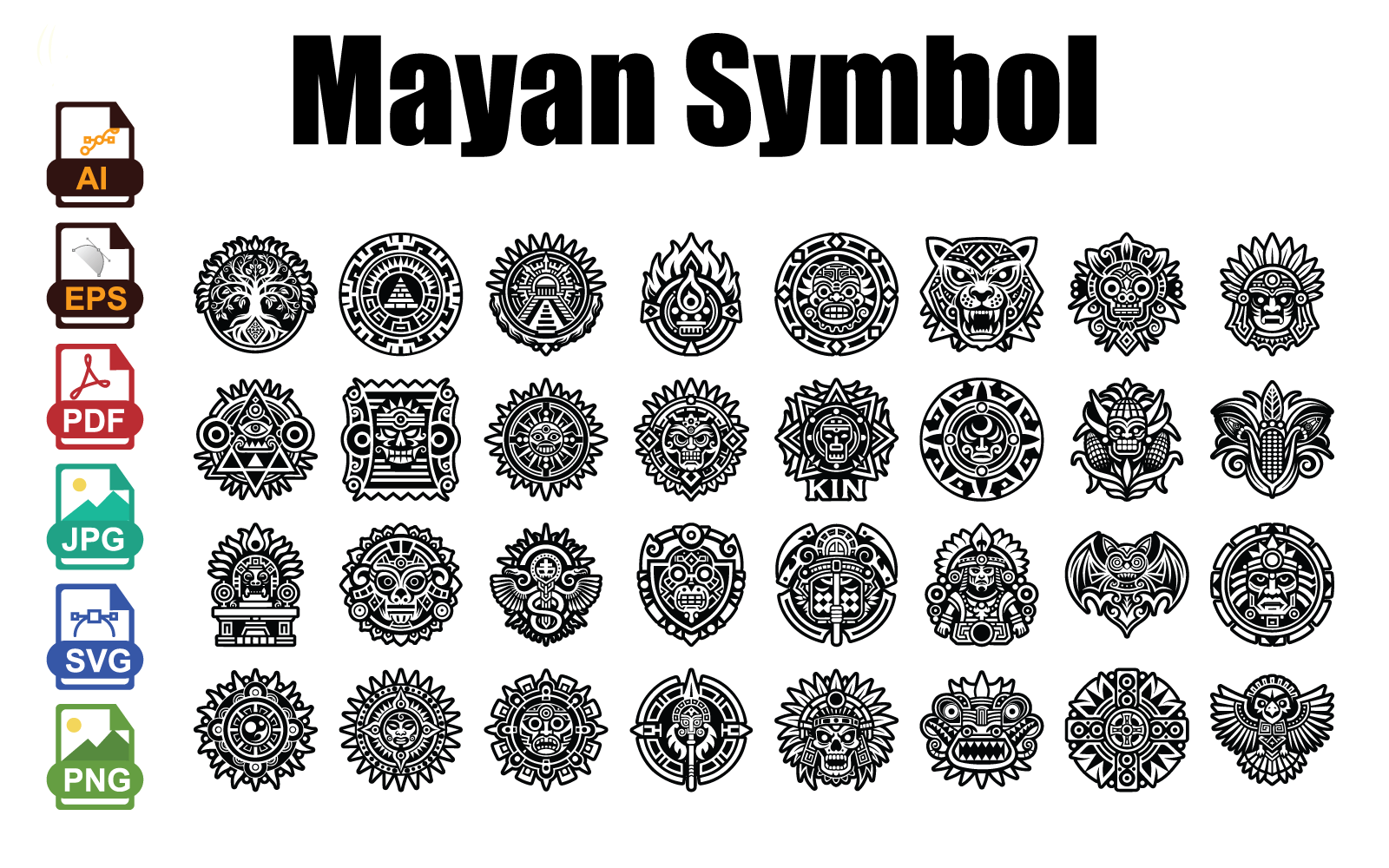 Aztekiska och mayanska symboler och ornament vektorsamling – forntida stammönster, mytiska glyfer
