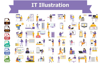 50 High-Quality IT Illustrations Pack – Essential Visuals for Digital, Tech, and Software Projects