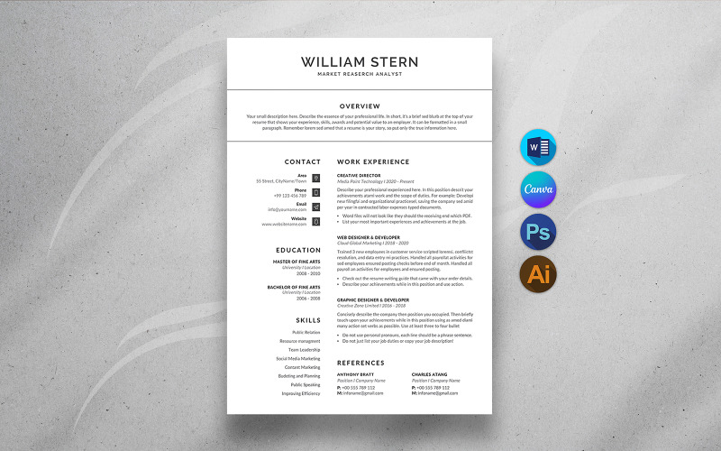 Professional CV Design for MS Word and Canva | Editable Printable Job Seeker Resume Resume Template